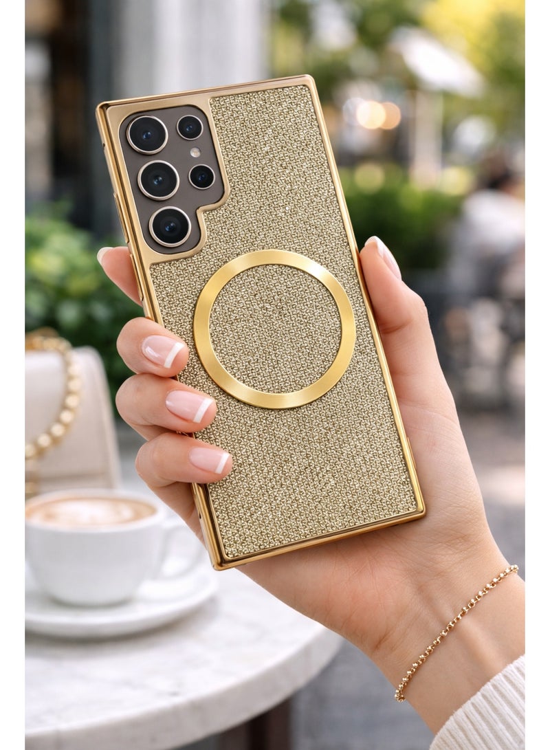 Samsung Galaxy S25 Ultra Wireless Charging Case – Champagne Gold Micro-Textured Luxury Cover with Magnetic Ring, Slim Protective Design - Image 1
